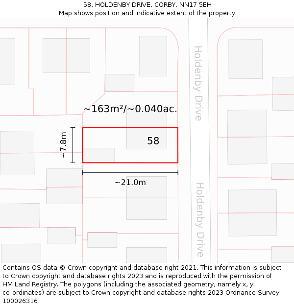 58, HOLDENBY DRIVE, CORBY, NN17 5EH: Plot and title map