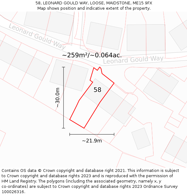58, LEONARD GOULD WAY, LOOSE, MAIDSTONE, ME15 9FX: Plot and title map