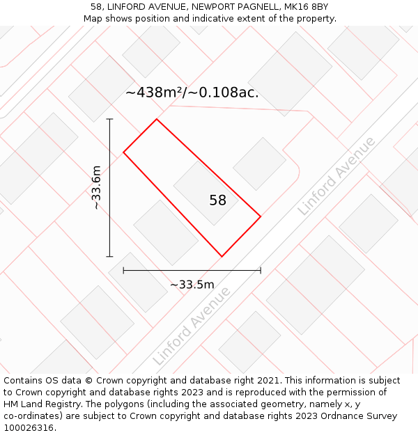 58, LINFORD AVENUE, NEWPORT PAGNELL, MK16 8BY: Plot and title map