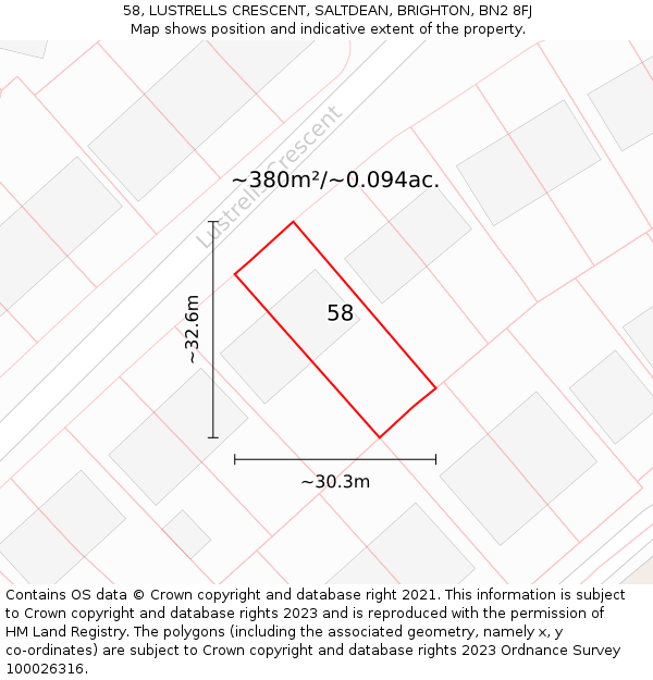 58, LUSTRELLS CRESCENT, SALTDEAN, BRIGHTON, BN2 8FJ: Plot and title map