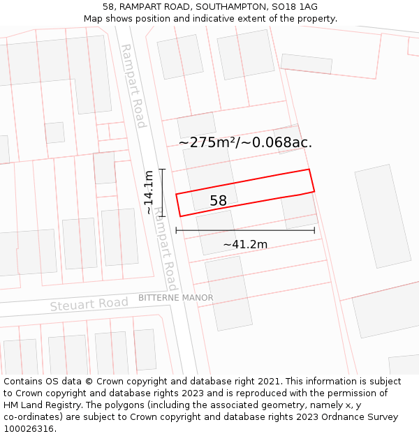 58, RAMPART ROAD, SOUTHAMPTON, SO18 1AG: Plot and title map
