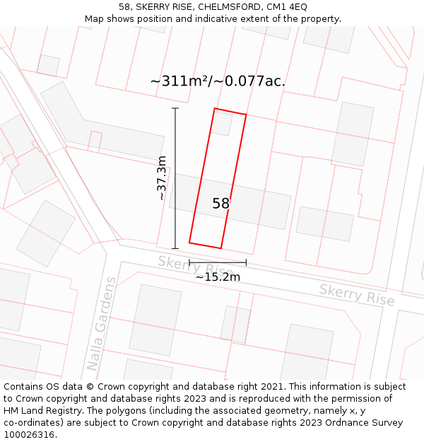 58, SKERRY RISE, CHELMSFORD, CM1 4EQ: Plot and title map