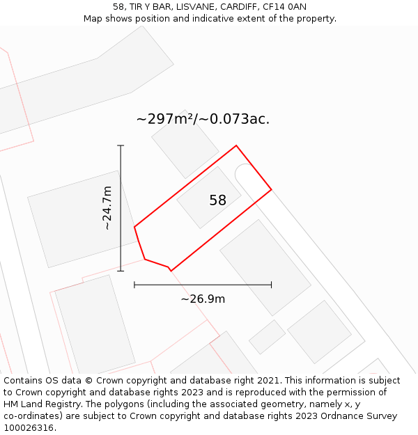 58, TIR Y BAR, LISVANE, CARDIFF, CF14 0AN: Plot and title map