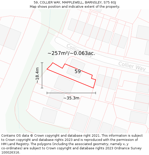 59, COLLIER WAY, MAPPLEWELL, BARNSLEY, S75 6GJ: Plot and title map
