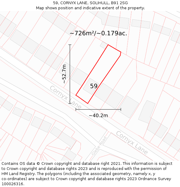 59, CORNYX LANE, SOLIHULL, B91 2SG: Plot and title map