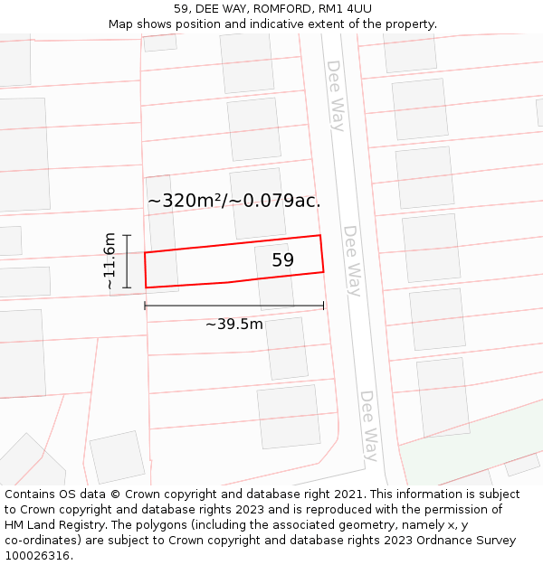 59, DEE WAY, ROMFORD, RM1 4UU: Plot and title map