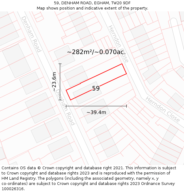 59, DENHAM ROAD, EGHAM, TW20 9DF: Plot and title map