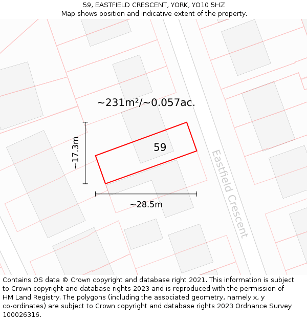 59, EASTFIELD CRESCENT, YORK, YO10 5HZ: Plot and title map