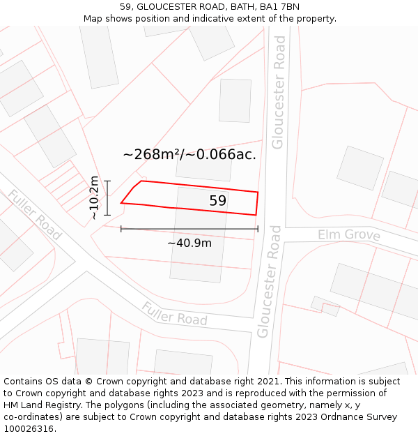 59, GLOUCESTER ROAD, BATH, BA1 7BN: Plot and title map