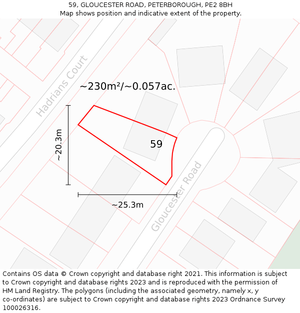 59, GLOUCESTER ROAD, PETERBOROUGH, PE2 8BH: Plot and title map