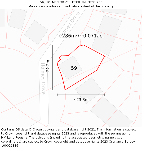 59, HOLMES DRIVE, HEBBURN, NE31 2BE: Plot and title map
