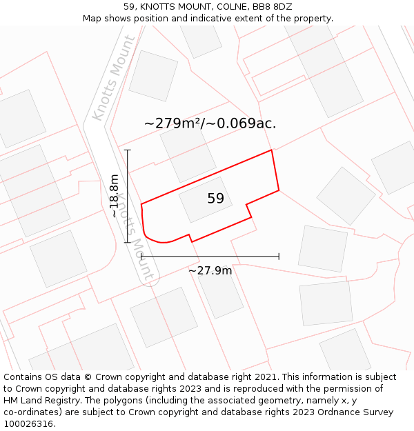 59, KNOTTS MOUNT, COLNE, BB8 8DZ: Plot and title map