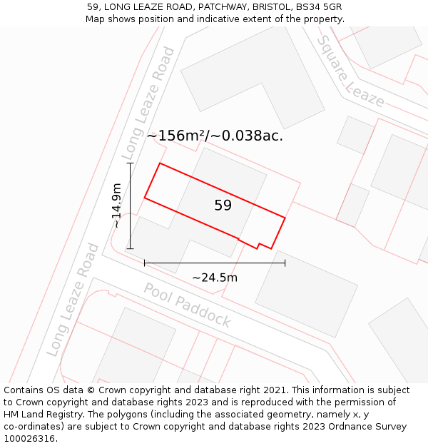 59, LONG LEAZE ROAD, PATCHWAY, BRISTOL, BS34 5GR: Plot and title map