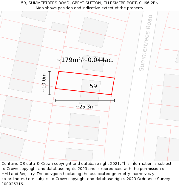 59, SUMMERTREES ROAD, GREAT SUTTON, ELLESMERE PORT, CH66 2RN: Plot and title map