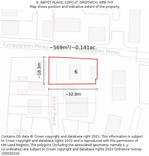6, ABITOT PLACE, COPCUT, DROITWICH, WR9 7HT: Plot and title map