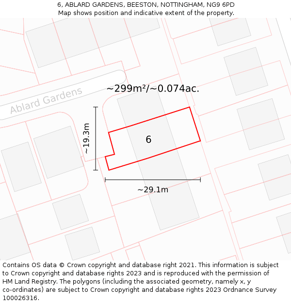 6, ABLARD GARDENS, BEESTON, NOTTINGHAM, NG9 6PD: Plot and title map