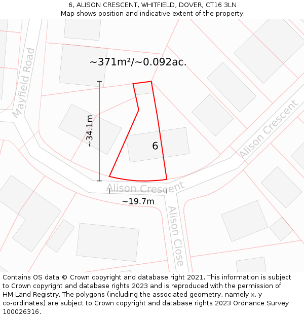 6, ALISON CRESCENT, WHITFIELD, DOVER, CT16 3LN: Plot and title map
