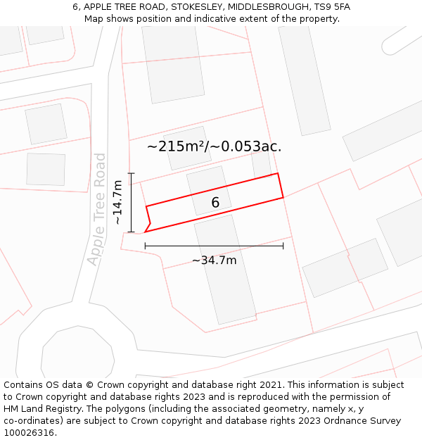 6, APPLE TREE ROAD, STOKESLEY, MIDDLESBROUGH, TS9 5FA: Plot and title map