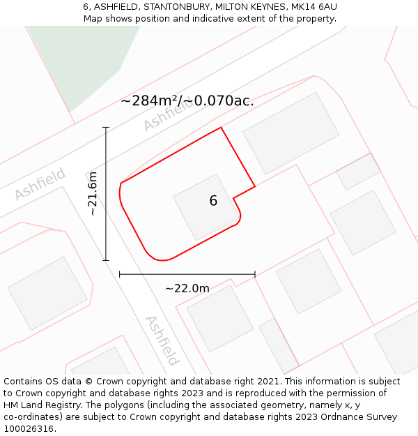 6, ASHFIELD, STANTONBURY, MILTON KEYNES, MK14 6AU: Plot and title map