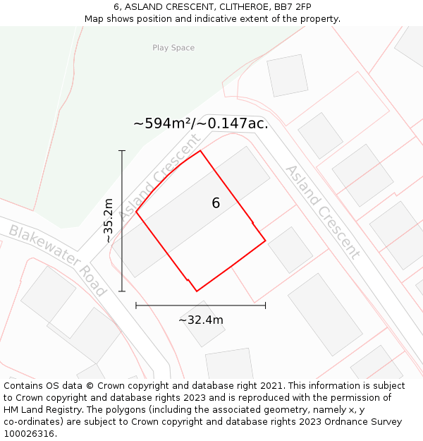6, ASLAND CRESCENT, CLITHEROE, BB7 2FP: Plot and title map