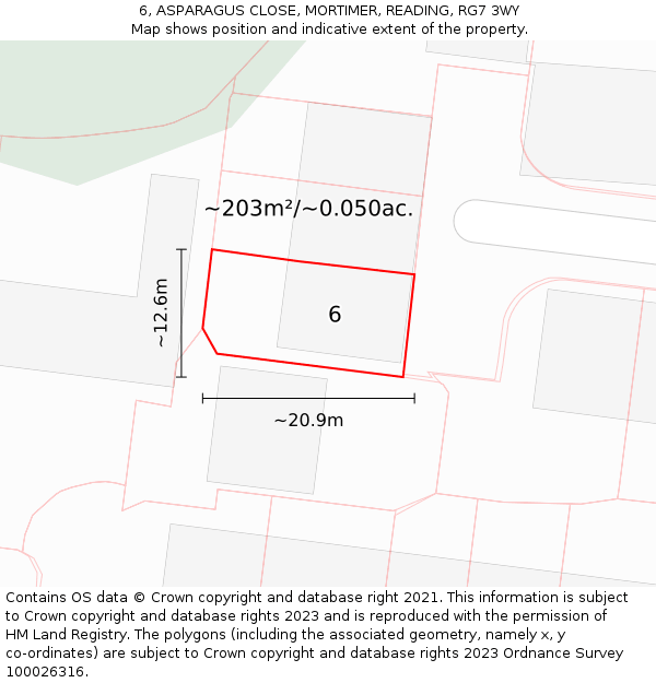 6, ASPARAGUS CLOSE, MORTIMER, READING, RG7 3WY: Plot and title map