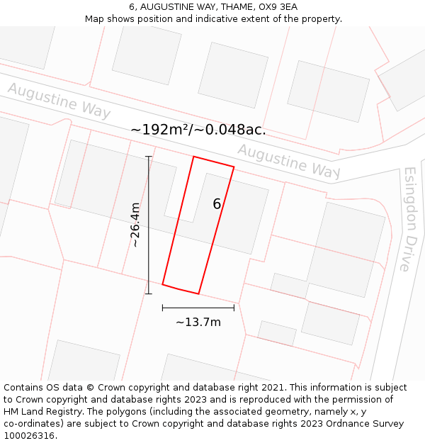 6, AUGUSTINE WAY, THAME, OX9 3EA: Plot and title map