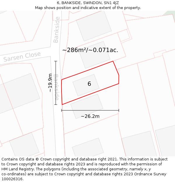 6, BANKSIDE, SWINDON, SN1 4JZ: Plot and title map