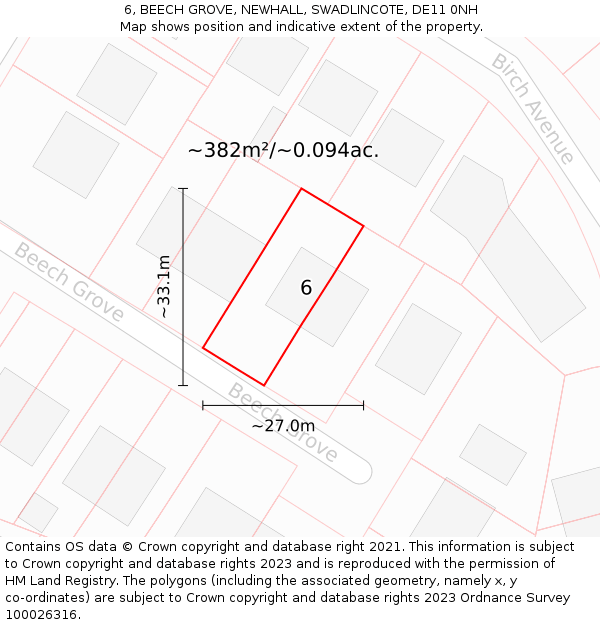 6, BEECH GROVE, NEWHALL, SWADLINCOTE, DE11 0NH: Plot and title map