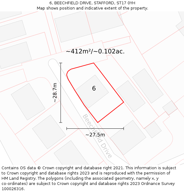6, BEECHFIELD DRIVE, STAFFORD, ST17 0YH: Plot and title map