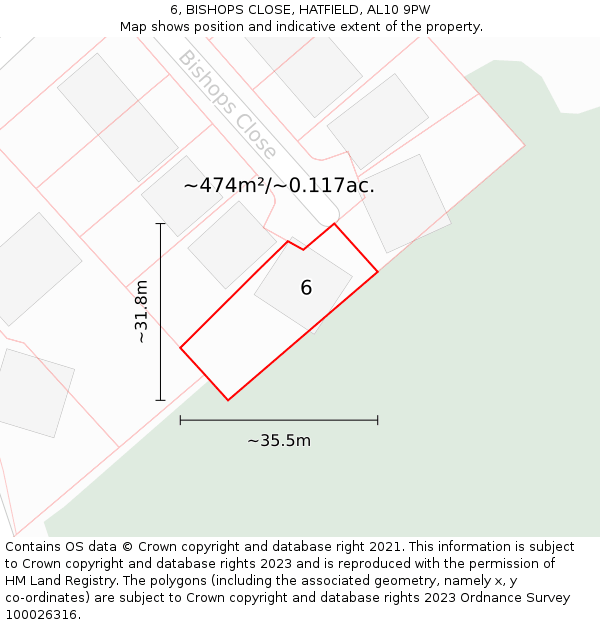6, BISHOPS CLOSE, HATFIELD, AL10 9PW: Plot and title map
