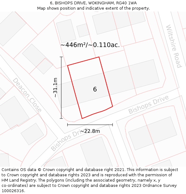 6, BISHOPS DRIVE, WOKINGHAM, RG40 1WA: Plot and title map