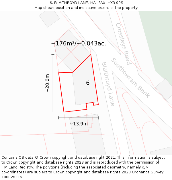 6, BLAITHROYD LANE, HALIFAX, HX3 9PS: Plot and title map