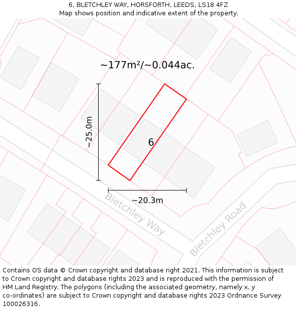 6, BLETCHLEY WAY, HORSFORTH, LEEDS, LS18 4FZ: Plot and title map
