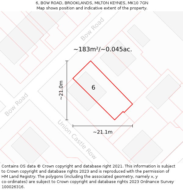 6, BOW ROAD, BROOKLANDS, MILTON KEYNES, MK10 7GN: Plot and title map