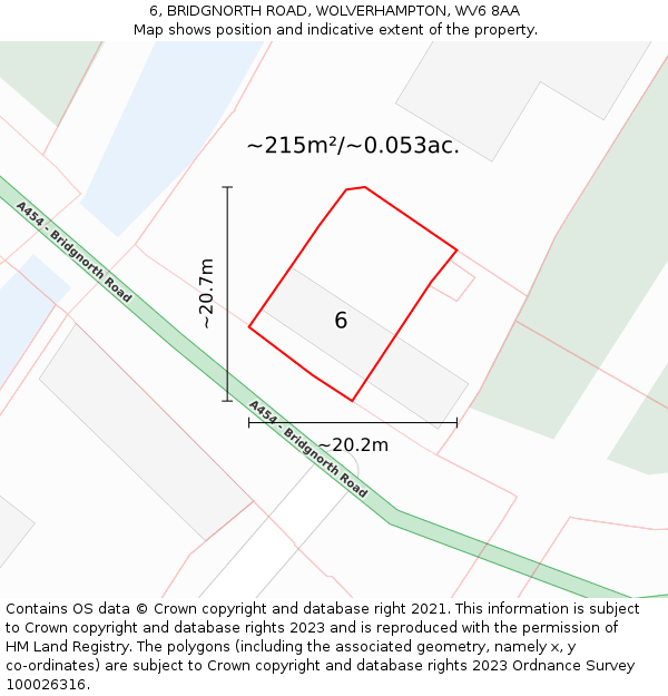 6, BRIDGNORTH ROAD, WOLVERHAMPTON, WV6 8AA: Plot and title map