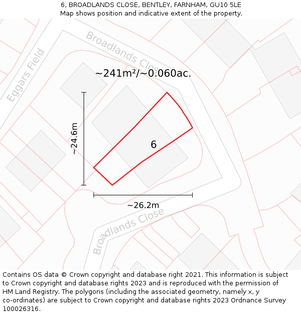 6, BROADLANDS CLOSE, BENTLEY, FARNHAM, GU10 5LE: Plot and title map