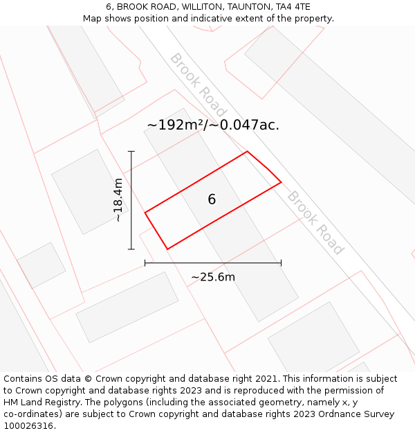 6, BROOK ROAD, WILLITON, TAUNTON, TA4 4TE: Plot and title map