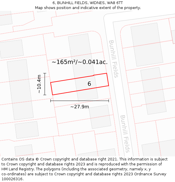 6, BUNHILL FIELDS, WIDNES, WA8 6TT: Plot and title map