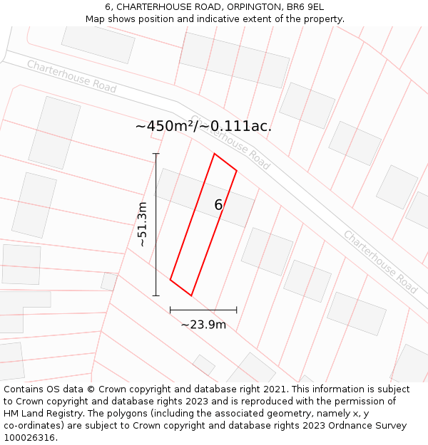 6, CHARTERHOUSE ROAD, ORPINGTON, BR6 9EL: Plot and title map