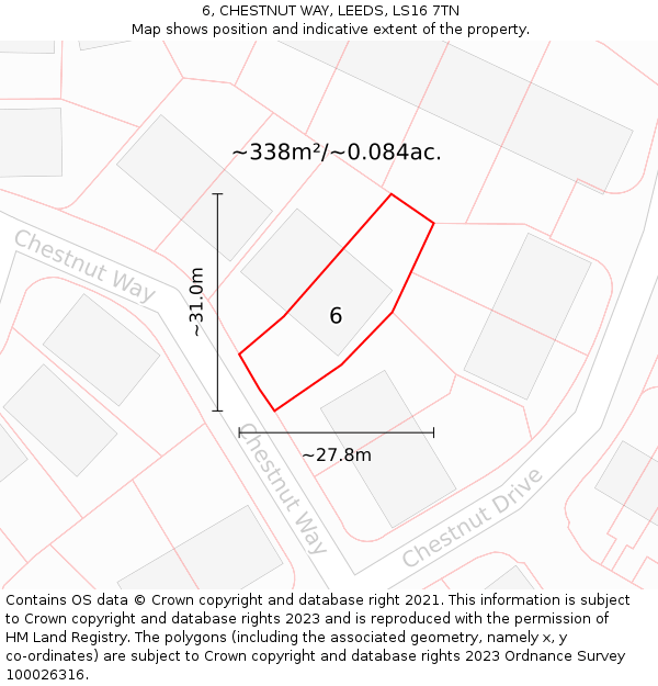 6, CHESTNUT WAY, LEEDS, LS16 7TN: Plot and title map