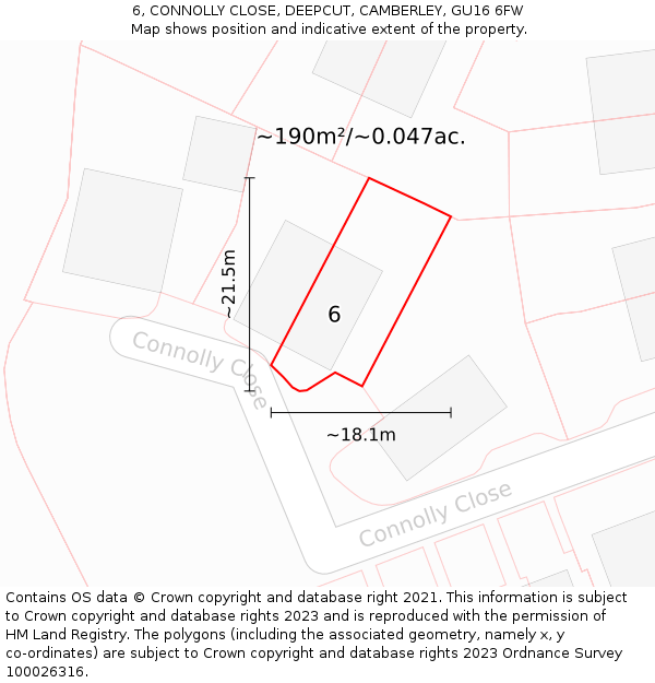6, CONNOLLY CLOSE, DEEPCUT, CAMBERLEY, GU16 6FW: Plot and title map