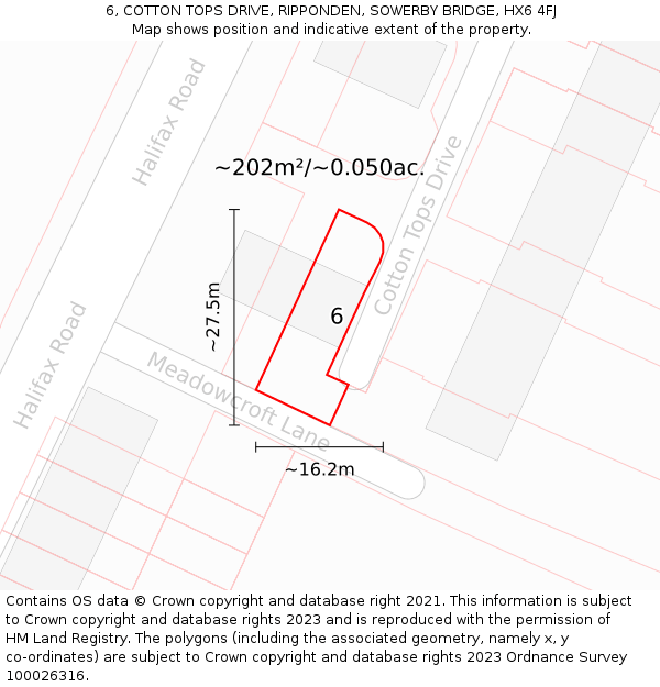 6, COTTON TOPS DRIVE, RIPPONDEN, SOWERBY BRIDGE, HX6 4FJ: Plot and title map