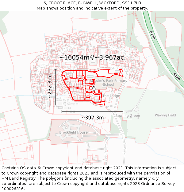6, CROOT PLACE, RUNWELL, WICKFORD, SS11 7LB: Plot and title map