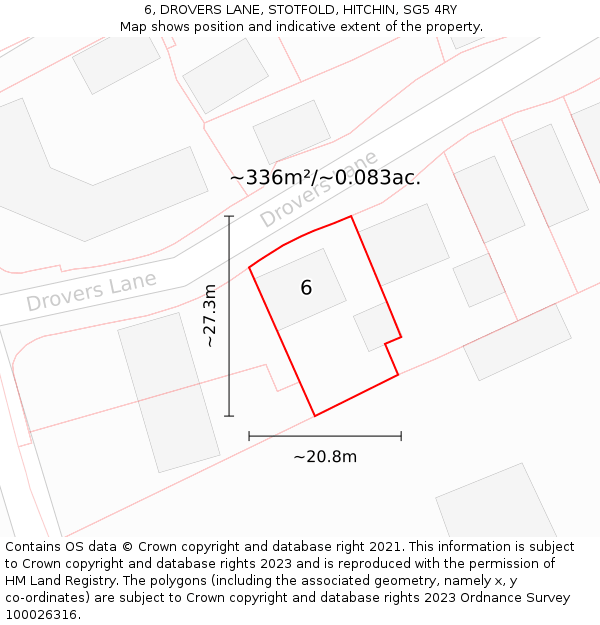 6, DROVERS LANE, STOTFOLD, HITCHIN, SG5 4RY: Plot and title map
