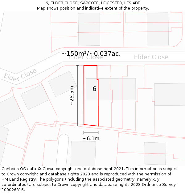 6, ELDER CLOSE, SAPCOTE, LEICESTER, LE9 4BE: Plot and title map