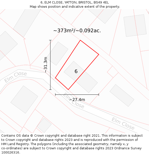 6, ELM CLOSE, YATTON, BRISTOL, BS49 4EL: Plot and title map