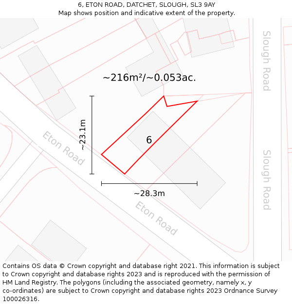 6, ETON ROAD, DATCHET, SLOUGH, SL3 9AY: Plot and title map