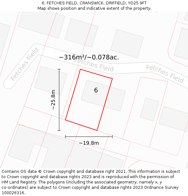 6, FETCHES FIELD, CRANSWICK, DRIFFIELD, YO25 9FT: Plot and title map