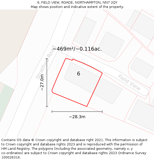 6, FIELD VIEW, ROADE, NORTHAMPTON, NN7 2QY: Plot and title map