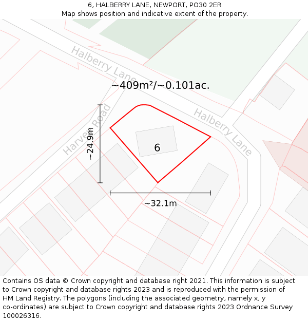 6, HALBERRY LANE, NEWPORT, PO30 2ER: Plot and title map